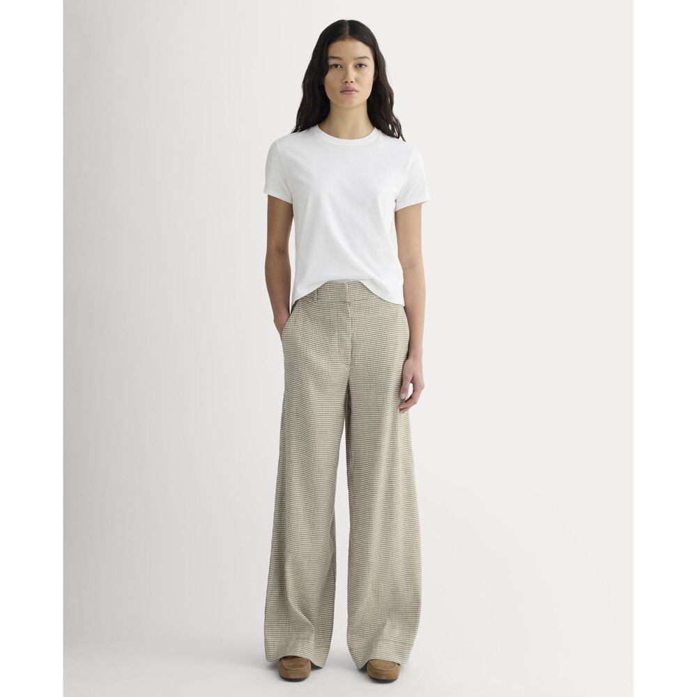 Everlane Women's Wide-Leg Pant in Stretch Linen in Deep Taupe Mini Gingham, Siz…